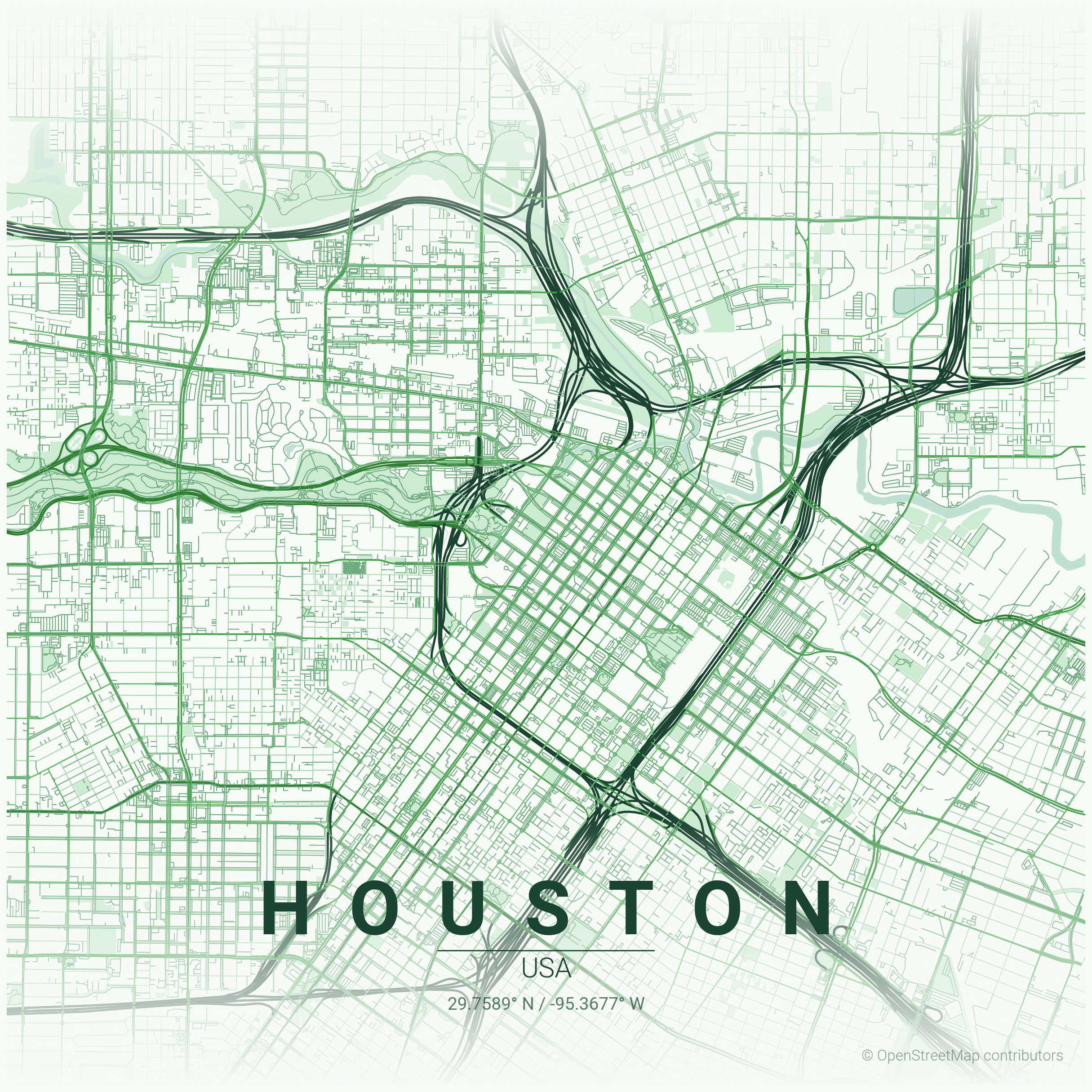 Street map of Houston, Texas — Eco-tainable Homes' home base